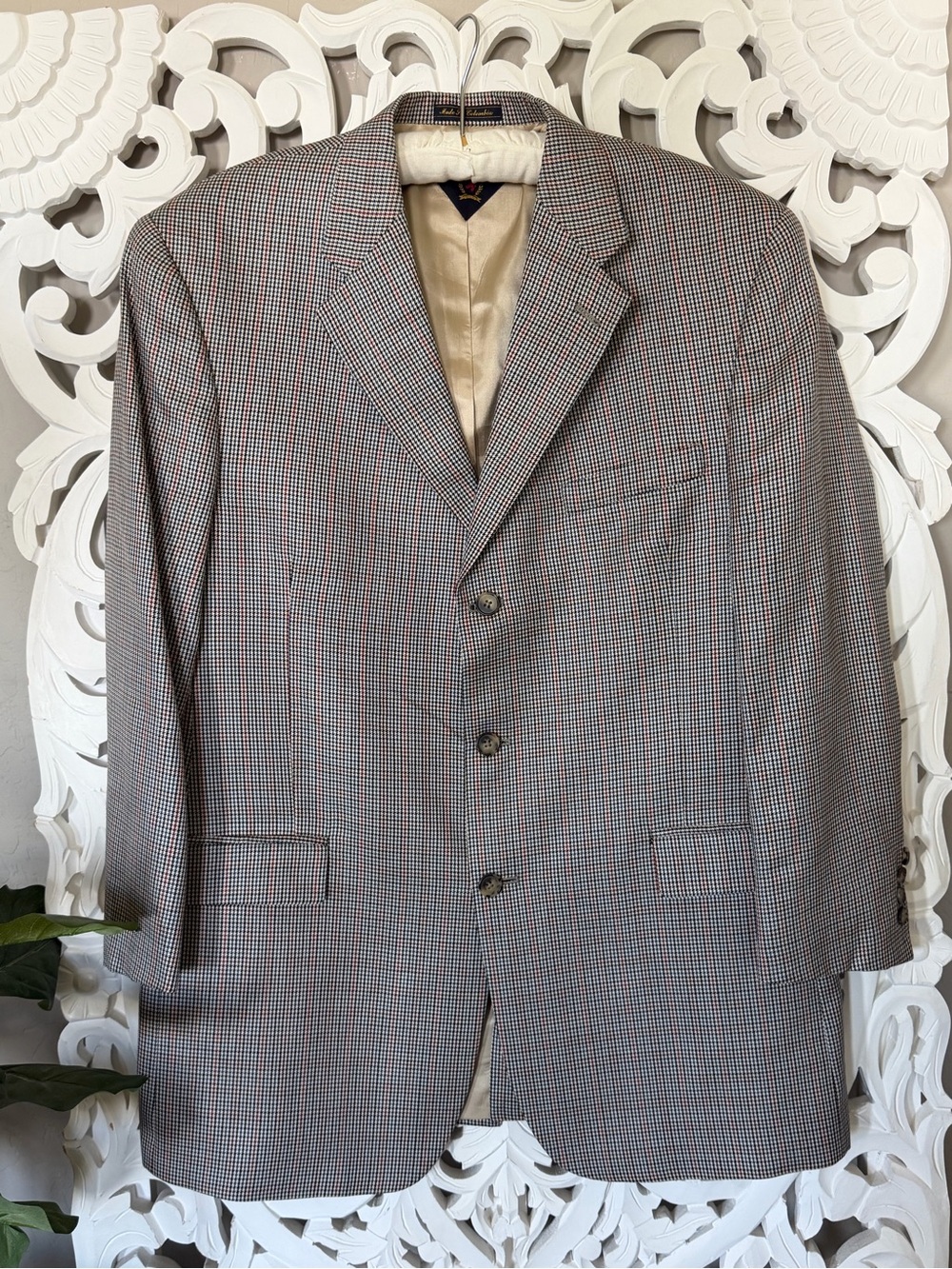 Tommy Hilfiger Mens 44R Houndstooth Wool Silk Sport Coat Vintage